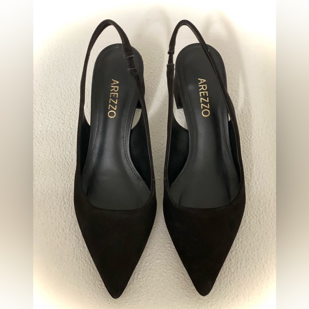 Arezzo Black Suede Pointed Slingback Heels